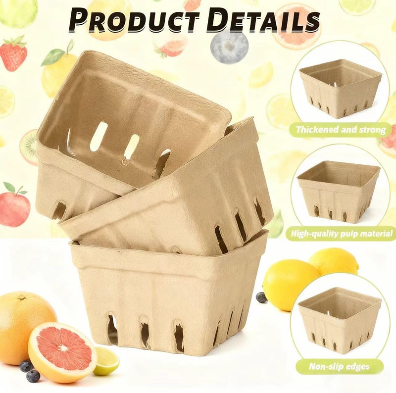 LUCKIEY 30 Pack Small Natural Pulp Fiber Berry Baskets – Eco-Friendly Vented Produce Containers for Strawberries, Blueberries, Raspberries, Fruits and Vegetables, Ideal for Grocery, Market, and Kitchen Use - Image 3